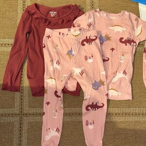 Carter's Pink and Purple Dinosaur 3 piece  Long Sleeve Tee PJ’s